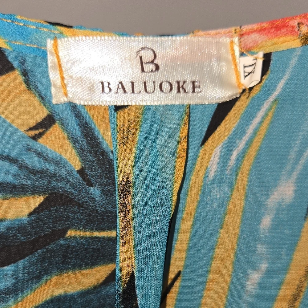 Vibrant Long Sleeve Tropical Sheer Plunging Neck Maxi Dress - Picture 5 of 6